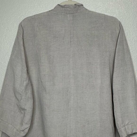 Lane Bryant Linen Blend Gray Ruffle 3/4 Sleeves Cardigan - Picture 6 of 11
